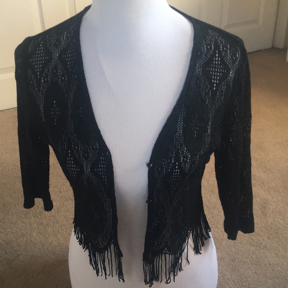 Elegant Black Fringe Cardigan Shrug